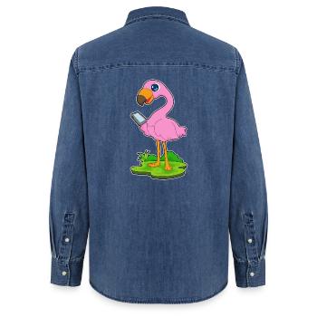 Flamingo Smartphone - Frauen Jeanshemd Organic von Stanley/Stella - verwaschenes Mittelblau  - Hinten - AI Model Female 172 light (172cm)