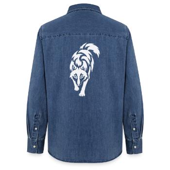 Wolf's silhouette in contrast - Women’s Organic Denim Shirt by Stanley/Stella - mid washy  - Back - AI Model Female 172 light (172cm)
