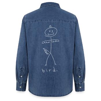 bird. (weiße Linien) (von Leni Riosa) - Frauen Jeanshemd Organic von Stanley/Stella - verwaschenes Mittelblau  - Hinten - AI Model Female 172 light (172cm)