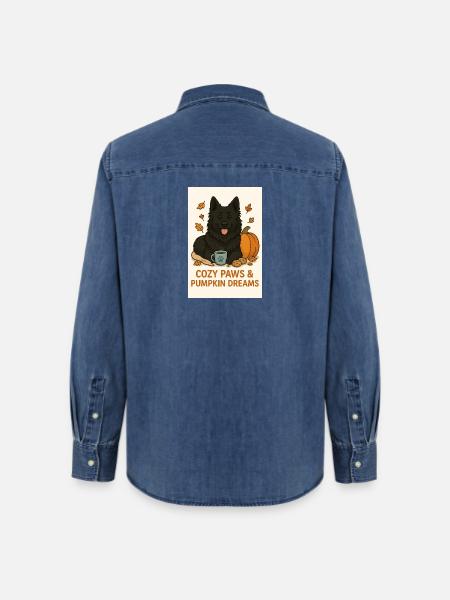 Cozy Paws and Pumpkin Dreams - Frauen Jeanshemd Organic von Stanley/Stella - verwaschenes Mittelblau