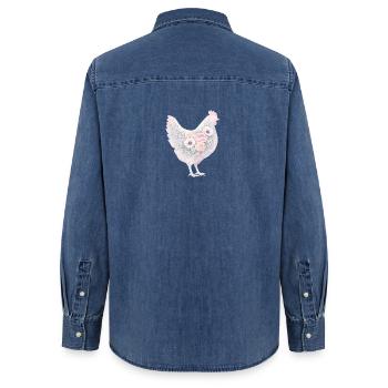 Peinture aquarelle de poule poule - Chemise en denim femme bio Stanley/Stella - bleu moyen délavé  - Dos - AI Model Female 172 light (172cm)