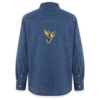 Wild Geometry Hummingbirds - Women’s Organic Denim Shirt by Stanley/Stella - mid washy  - Back - AI Model Female 172 light (172cm)