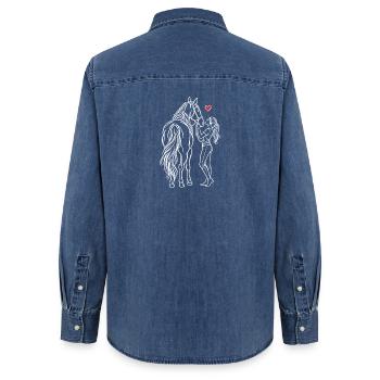 Cavalière de poney montée à cheval - Chemise en denim femme bio Stanley/Stella - bleu moyen délavé  - Dos - AI Model Female 172 light (172cm)