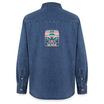 Ridethewave - Women’s Organic Denim Shirt by Stanley/Stella - mid washy  - Back - AI Model Female 172 light (172cm)