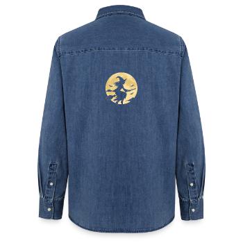 Mondschein Hexe auf Besen - Frauen Jeanshemd Organic von Stanley/Stella - verwaschenes Mittelblau  - Hinten - AI Model Female 172 light (172cm)