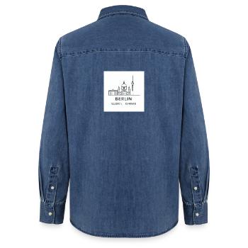Berlin Line Art Silhouette Point de repère - Chemise en denim femme bio Stanley/Stella - bleu moyen délavé  - Dos - AI Model Female 172 light (172cm)