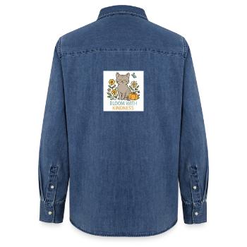 Splendeur florale adaptée aux chats - Chemise en denim femme bio Stanley/Stella - bleu moyen délavé  - Dos - AI Model Female 172 light (172cm)