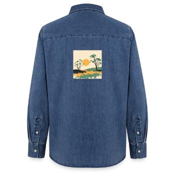 Solar Horizon and Pines - Women’s Organic Denim Shirt by Stanley/Stella - mid washy  - Back - AI Model Female 172 light (172cm)