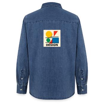 Géométrie Bauhaus Composition colorée - Chemise en denim femme bio Stanley/Stella - bleu moyen délavé  - Dos - AI Model Female 172 light (172cm)