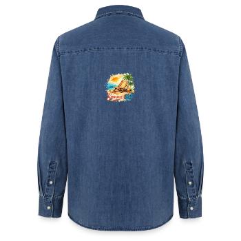 Sommerzeit im Liegestuhl - Frauen Jeanshemd Organic von Stanley/Stella - verwaschenes Mittelblau  - Hinten - AI Model Female 172 light (172cm)