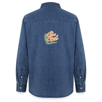 Design rétro vintage du front de mer de Cape Coral - Chemise en denim femme bio Stanley/Stella - bleu moyen délavé  - Dos - AI Model Female 172 light (172cm)