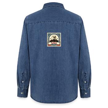 Patriotic Eagle Stamp - Women’s Organic Denim Shirt by Stanley/Stella - mid washy  - Back - AI Model Female 172 light (172cm)