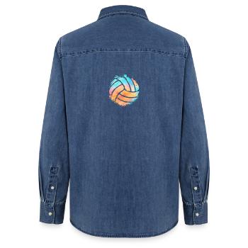 Volleyvall sur la plage - Chemise en denim femme bio Stanley/Stella - bleu moyen délavé  - Dos - AI Model Female 172 light (172cm)