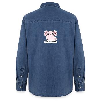 Diction du Dragon Chibi Rose - Chemise en denim femme bio Stanley/Stella - bleu moyen délavé  - Dos - AI Model Female 172 light (172cm)