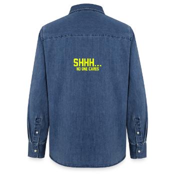CHUT... Personne ne s’en soucie - Chemise en denim femme bio Stanley/Stella - bleu moyen délavé  - Dos - AI Model Female 172 light (172cm)