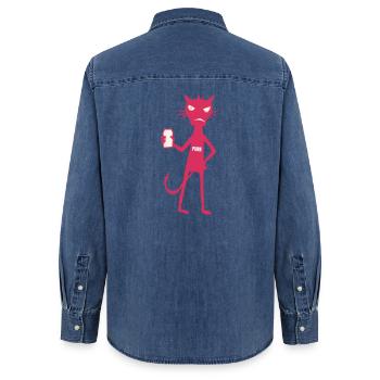 Kleine Monster: Punk-Katzen-Neon-Attitüde - Frauen Jeanshemd Organic von Stanley/Stella - verwaschenes Mittelblau  - Hinten - AI Model Female 172 light (172cm)