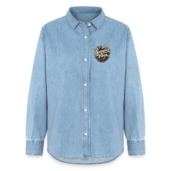 Ambiances d’été rétro - Chemise en denim femme bio Stanley/Stella - bleu clair délavé - Devant - AI Model Female 172 light (172cm)