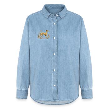 Free the Galgo - Embroidery Nr01 - Frauen Jeanshemd Organic von Stanley/Stella - verwaschenes Hellblau - Vorne - AI Model Female 172 light (172cm)