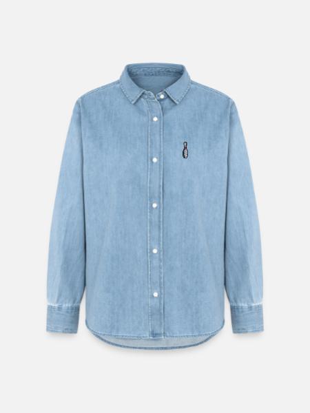 Bowling Pin bestickt - Frauen Jeanshemd Organic von Stanley/Stella - verwaschenes Hellblau