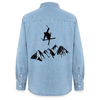 Mountain rider with ski - Women’s Organic Denim Shirt by Stanley/Stella - light wash - Back - AI Model Female 172 light (172cm)