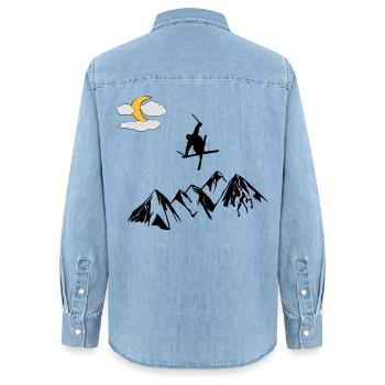 Montagne avec freestyle ski - Chemise en denim femme bio Stanley/Stella - bleu clair délavé - Dos - AI Model Female 172 light (172cm)