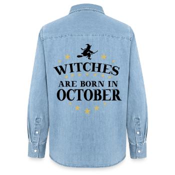 Sorcières Oktober - Chemise en denim femme bio Stanley/Stella - bleu clair délavé - Dos - AI Model Female 172 light (172cm)