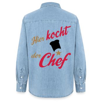 kochen - Frauen Jeanshemd Organic von Stanley/Stella - verwaschenes Hellblau - Hinten - AI Model Female 172 light (172cm)