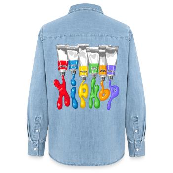 Hip Hop Rohre - Frauen Jeanshemd Organic von Stanley/Stella - verwaschenes Hellblau - Hinten - AI Model Female 172 light (172cm)