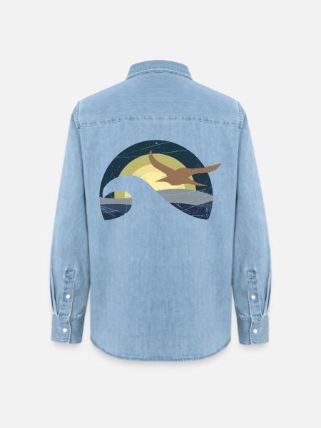 Möwe am Meer - Frauen Jeanshemd Organic von Stanley/Stella - verwaschenes Hellblau