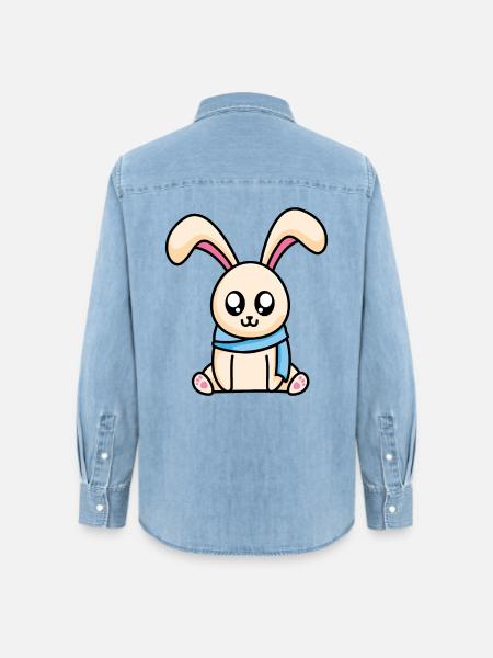 Hase mit Schal - Frauen Jeanshemd Organic von Stanley/Stella - verwaschenes Hellblau