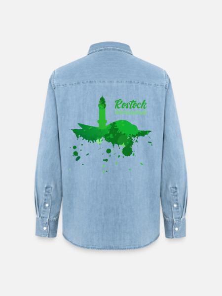Rostock Warnemünde - Frauen Jeanshemd Organic von Stanley/Stella - verwaschenes Hellblau
