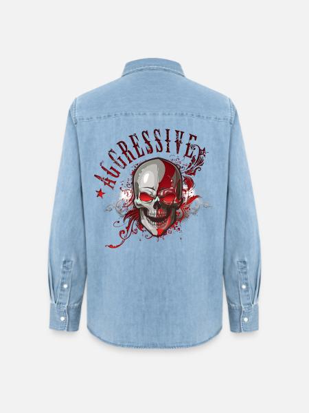 Totenkopf Skull - Frauen Jeanshemd Organic von Stanley/Stella - verwaschenes Hellblau