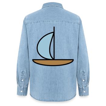 Segelboot - Frauen Jeanshemd Organic von Stanley/Stella - verwaschenes Hellblau - Hinten - AI Model Female 172 light (172cm)