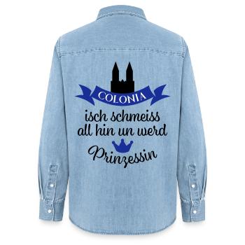 Kölner Karneval - Frauen Jeanshemd Organic von Stanley/Stella - verwaschenes Hellblau - Hinten - AI Model Female 172 light (172cm)