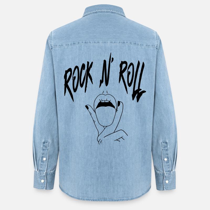Conception typographique par gestes de la main Rock N Roll - Chemise en denim femme bio Stanley/Stella - bleu clair délavé