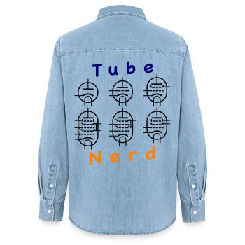 Vacuum Tube Nerd - Frauen Jeanshemd Organic von Stanley/Stella - verwaschenes Hellblau - Hinten - AI Model Female 172 light (172cm)