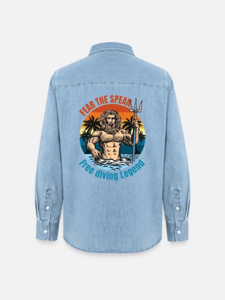 Poseidon Freitauchlegende - Fear The Spear - Frauen Jeanshemd Organic von Stanley/Stella - verwaschenes Hellblau