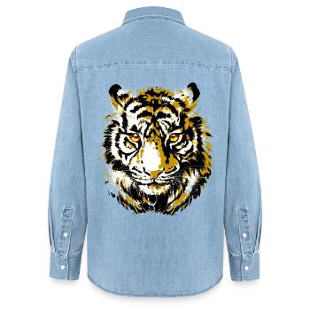 Realistic Tiger Drawing | Tiger Illustration - Women’s Organic Denim Shirt by Stanley/Stella - light wash - Back - AI Model Female 172 light (172cm)