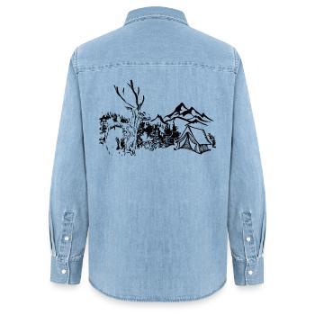 Hirsch - Berge - Natur - Frauen Jeanshemd Organic von Stanley/Stella - verwaschenes Hellblau - Hinten - AI Model Female 172 light (172cm)
