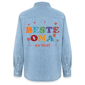Beste Oma - auf der ganzen Welt - Danke - Frauen Jeanshemd Organic von Stanley/Stella - verwaschenes Hellblau - Hinten - AI Model Female 172 light (172cm)