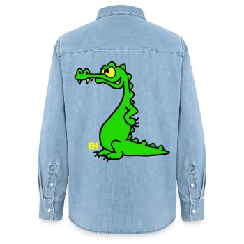 Smiling Crocodile, dreifarbiges Design - Frauen Jeanshemd Organic von Stanley/Stella - verwaschenes Hellblau - Hinten - AI Model Female 172 light (172cm)