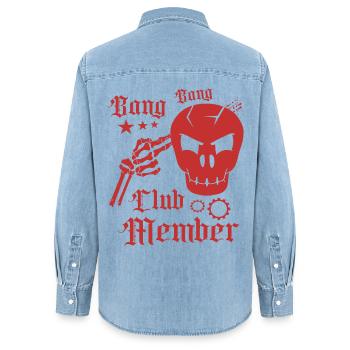 Bang Bang Club Mitglied - Frauen Jeanshemd Organic von Stanley/Stella - verwaschenes Hellblau - Hinten - AI Model Female 172 light (172cm)