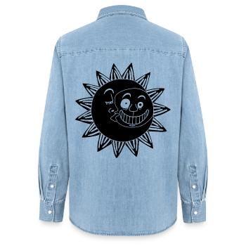 Meeting of the moon and the sun (black) - Women’s Organic Denim Shirt by Stanley/Stella - light wash - Back - AI Model Female 172 light (172cm)
