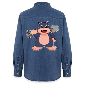 Minage de la pelle des mineurs de taupe - Chemise en denim femme bio Stanley/Stella - bleu moyen délavé  - Dos - AI Model Female 172 light (172cm)