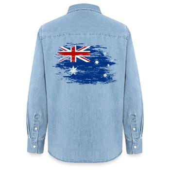Australia flag used - Women’s Organic Denim Shirt by Stanley/Stella - light wash - Back - AI Model Female 172 light (172cm)