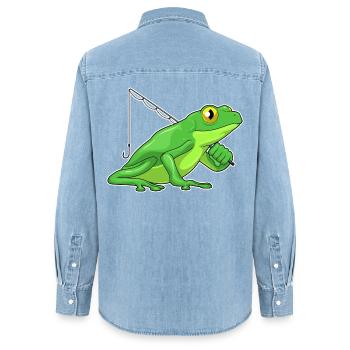 Canne à pêche Pêcheur Pêcheur Grenouille Canne à pêche - Chemise en denim femme bio Stanley/Stella - bleu clair délavé - Dos - AI Model Female 172 light (172cm)