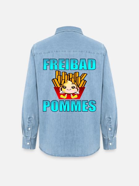 FREIBAD POMMES FRITTEN SOMMER - Frauen Jeanshemd Organic von Stanley/Stella - verwaschenes Hellblau