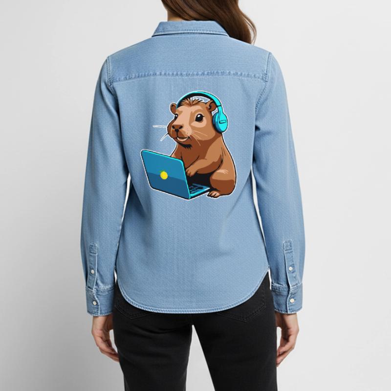 Capybara Programmer Coder Computer Women’s Organic Denim Shirt by Stanley/Stella