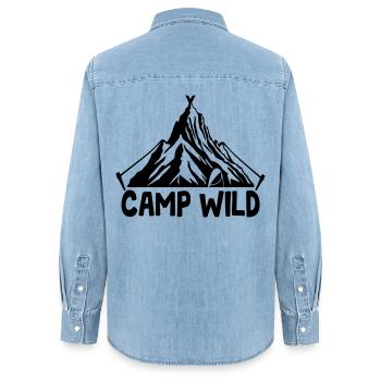 Camp Wild - Tente de montagne [Noir] - Chemise en denim femme bio Stanley/Stella - bleu clair délavé - Dos - AI Model Female 172 light (172cm)