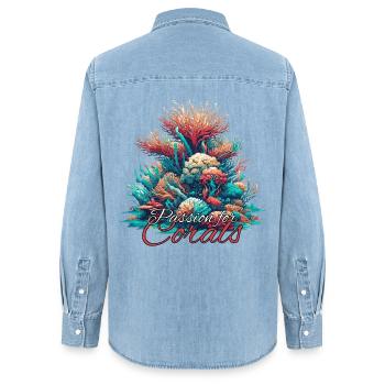 Passion for coral gift - Women’s Organic Denim Shirt by Stanley/Stella - light wash - Back - AI Model Female 172 light (172cm)